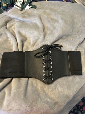 Black Lace-Up Waist Cincher Belt